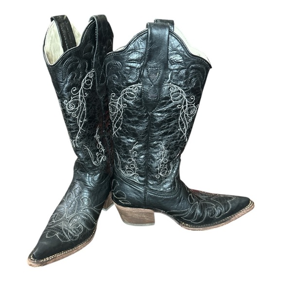 J.B. Dillon Black Western Cowboy Boots with Embroidered Design - Picture 2 of 9